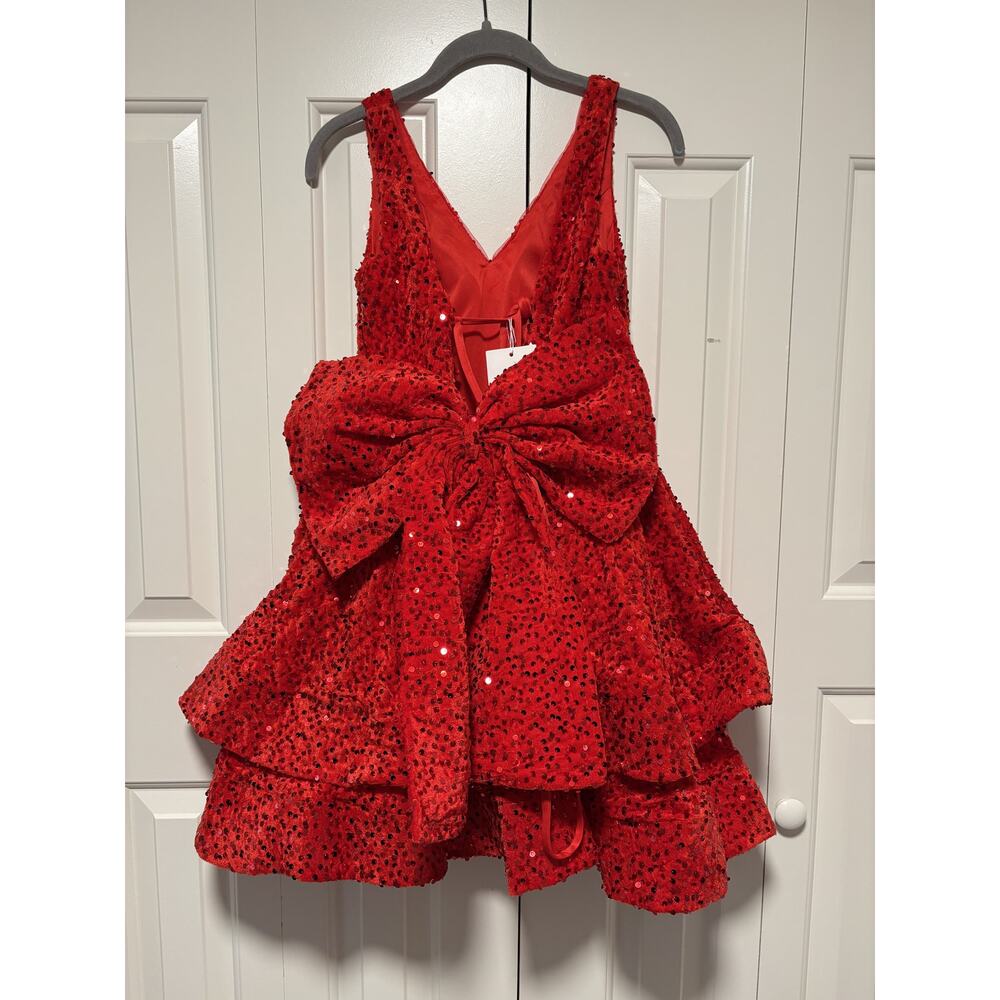 Red Sequin Party Dress Size 2 with Bow Back - Picture 8 of 10